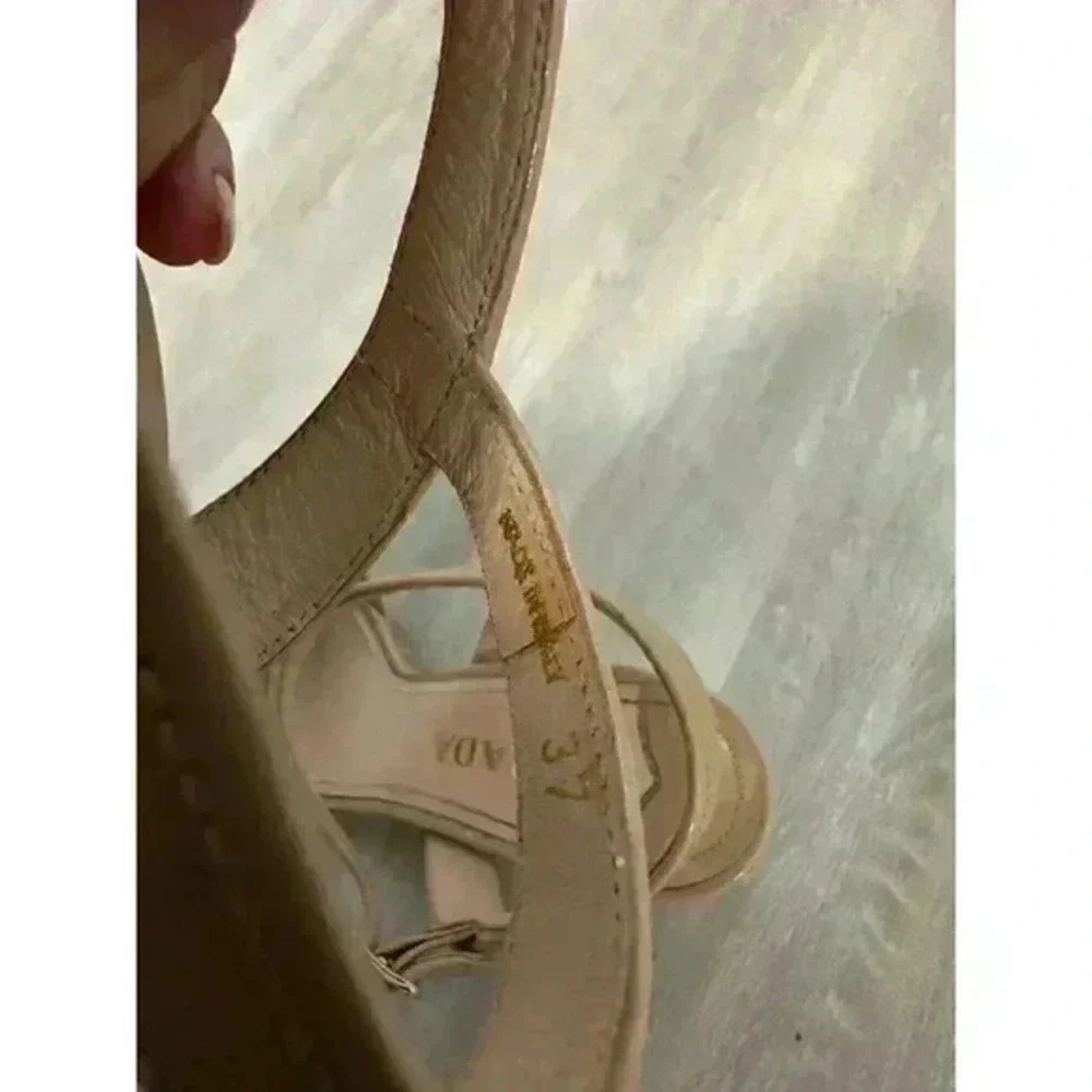 Prada Beige Patent Leather Espadrille Platform Wedge Ankle Strap Sandals Size 37